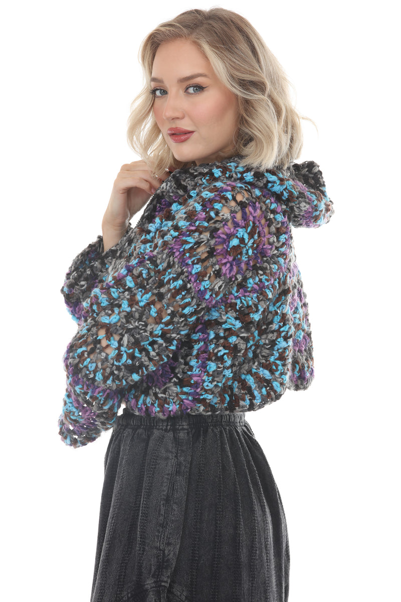 Cropped Tiedye Crochet Granny Hoodie