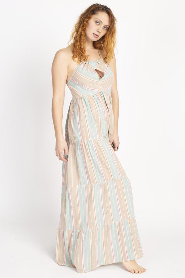 Striped Halter Keyhole Maxi Dress