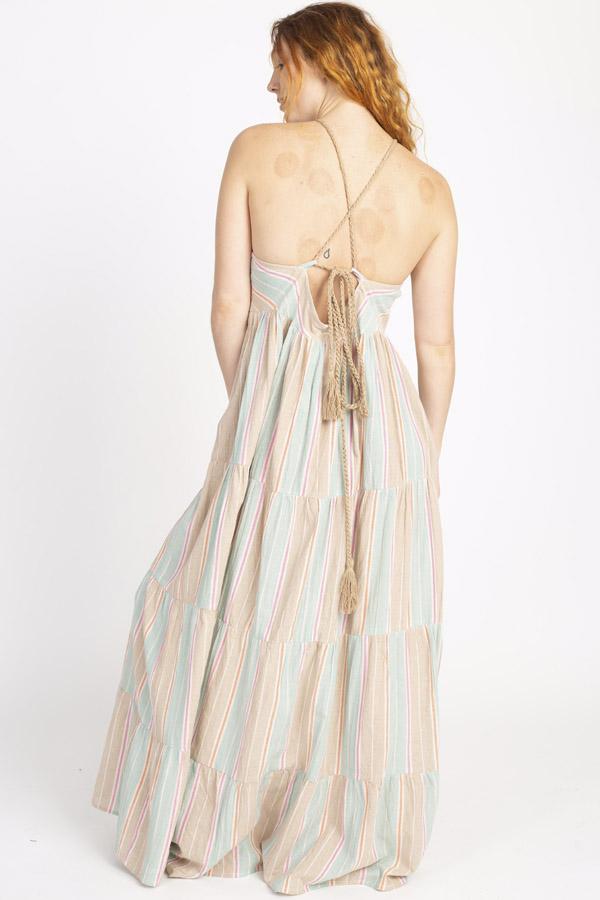 Striped Halter Keyhole Maxi Dress