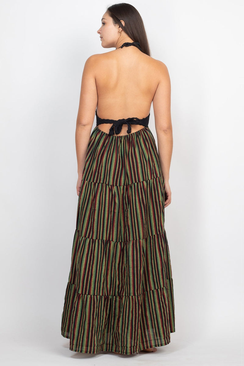 Rasta Crop-Top Stripe Maxi Dress