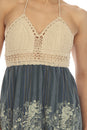 Load image into Gallery viewer, Midnight Floral Crochet Halter Dress
