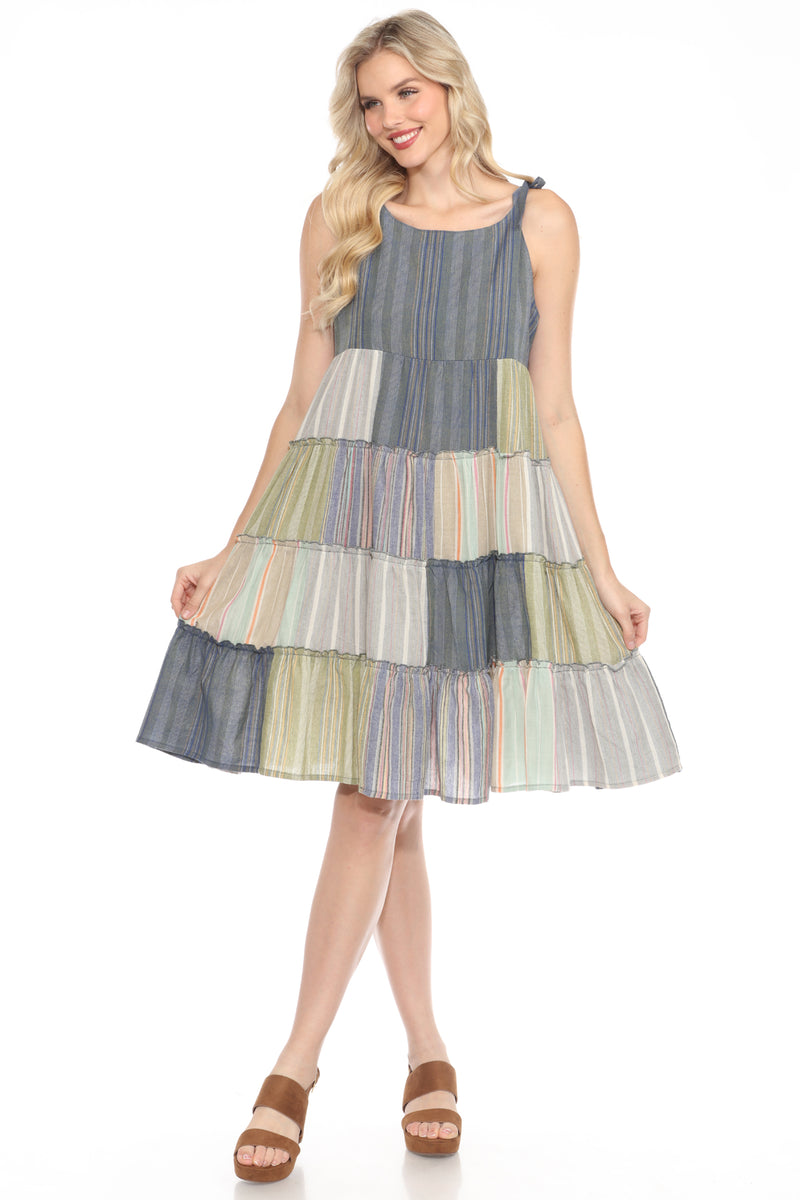 Striped Patchwork Ruffled Dress