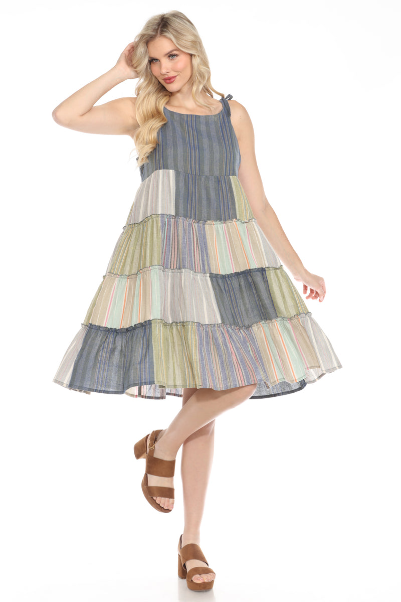 Striped Patchwork Ruffled Dress