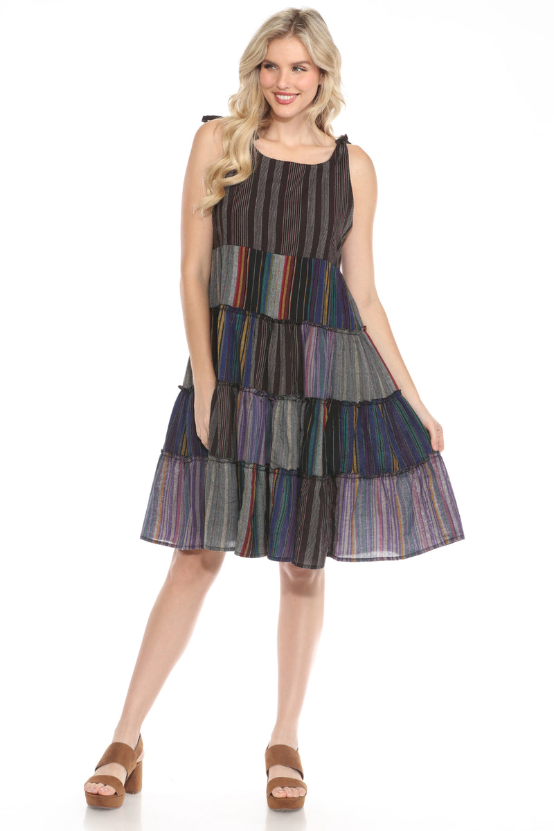 Striped Patchwork Ruffled Dress