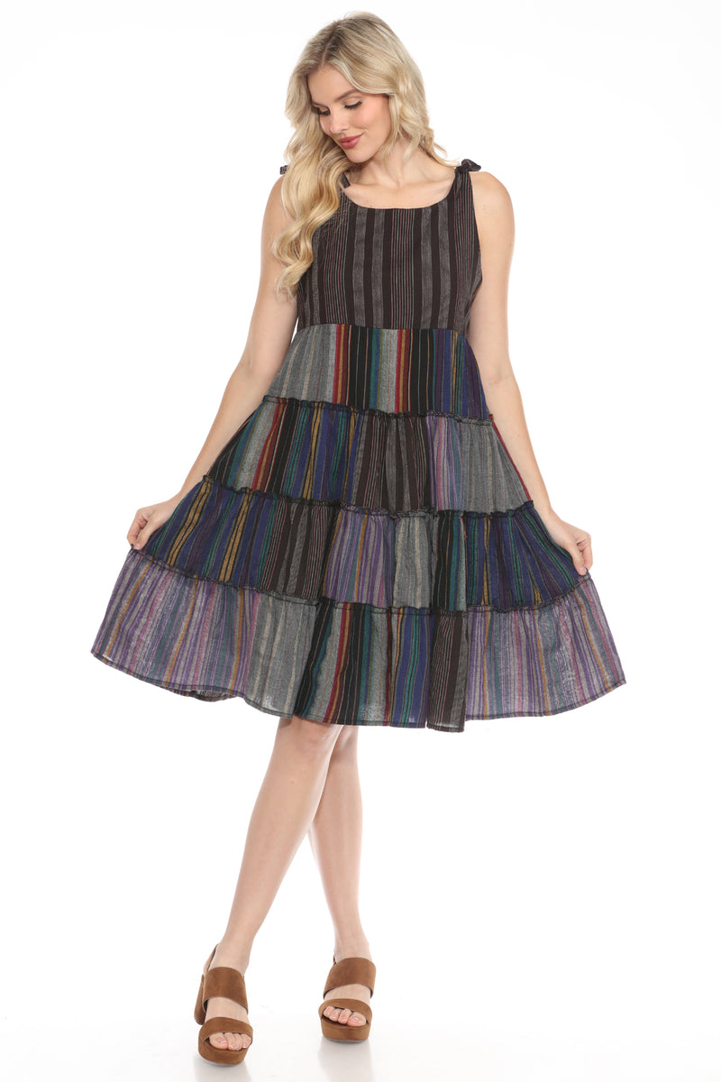 Striped Patchwork Ruffled Dress