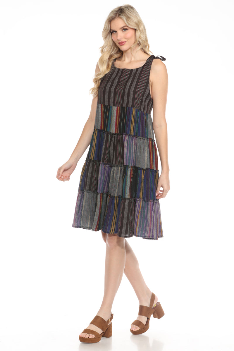 Striped Patchwork Ruffled Dress