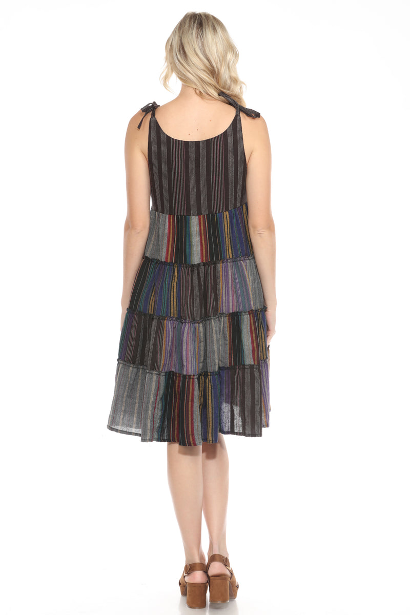 Striped Patchwork Ruffled Dress