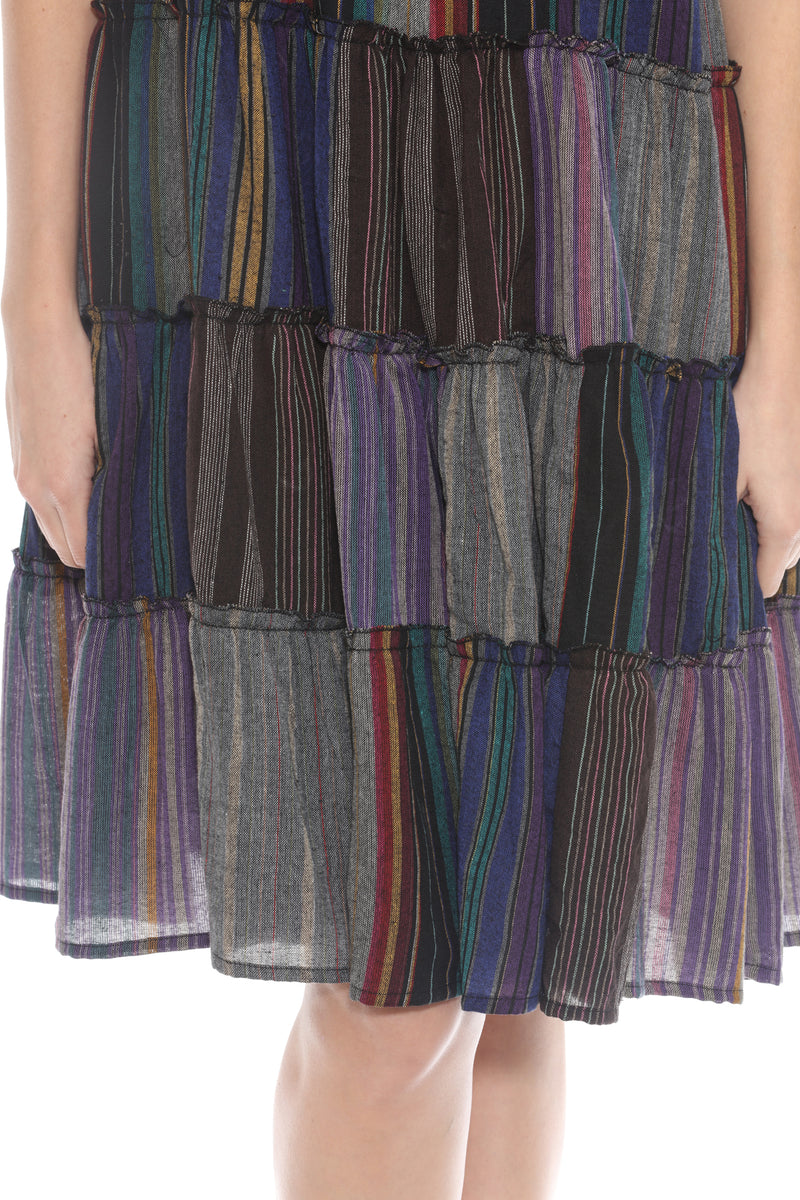 Striped Patchwork Ruffled Dress