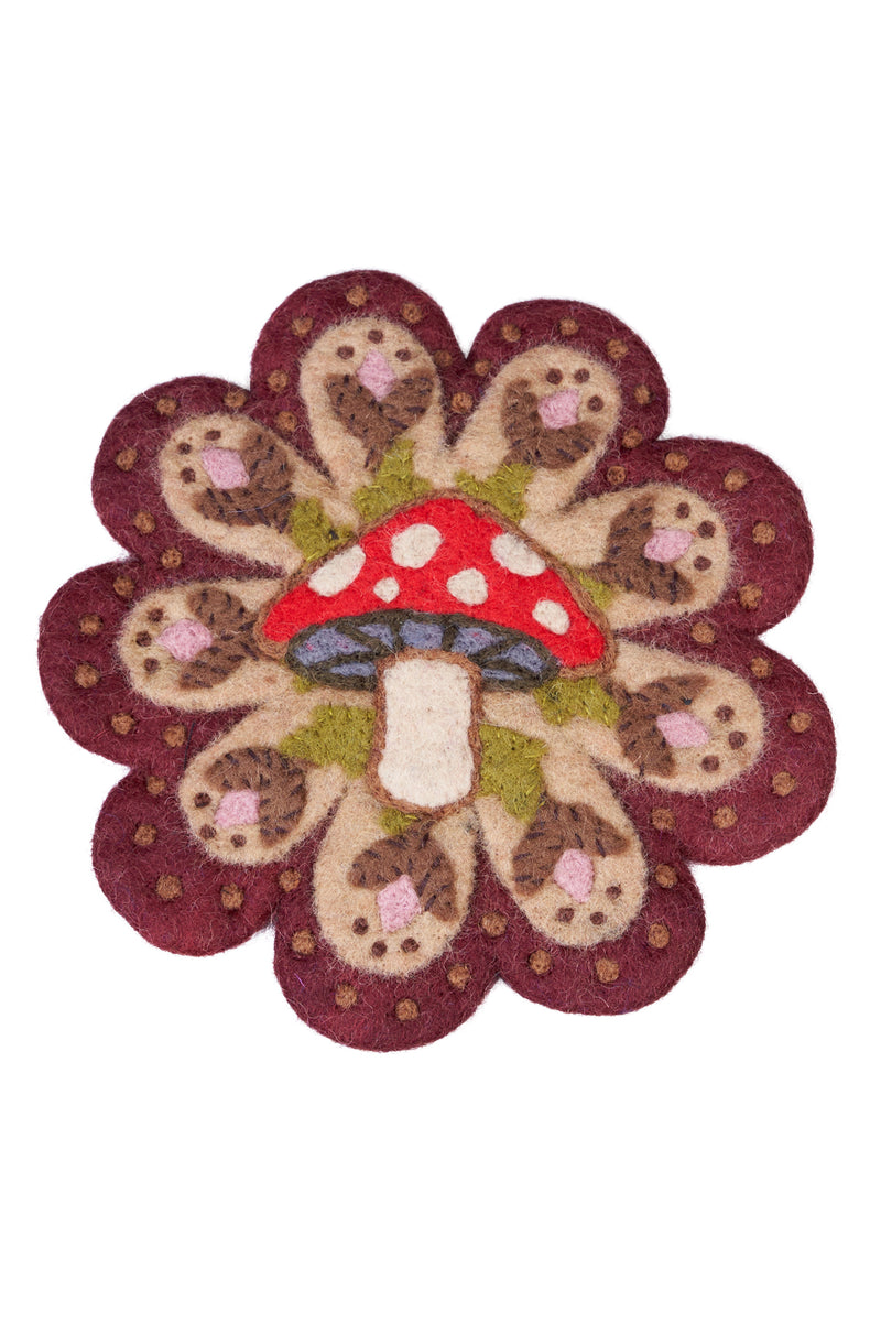 Embrodered Mushroom Felt Trivets