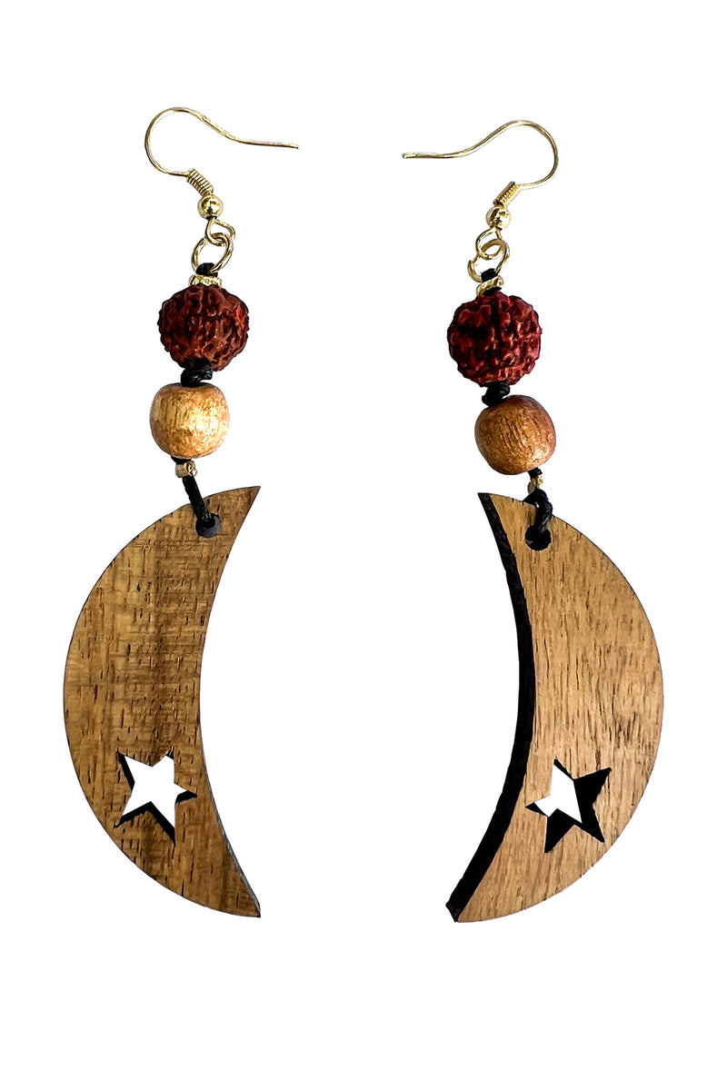 OvSized Carved Moon Dangle Earrings