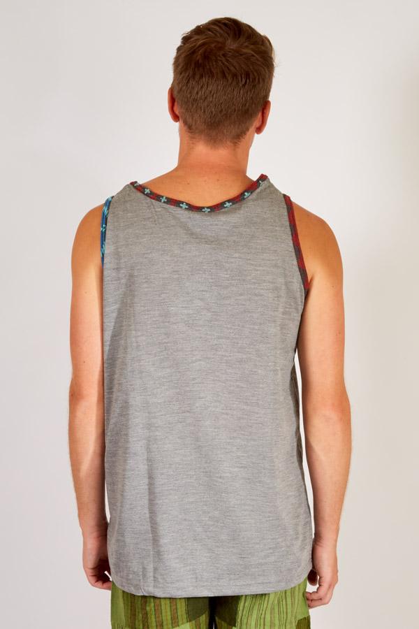 Men's Grey Sleeveless Ganeshia Muscle yoga Beach Top w/Pocket