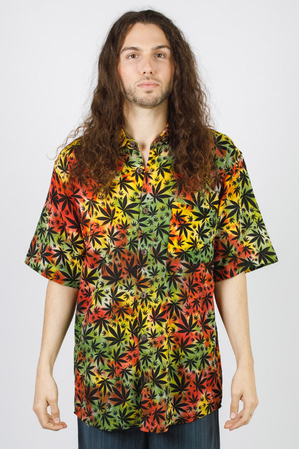 Hippie Canna-Leaf Short-Sleeve Button-Down