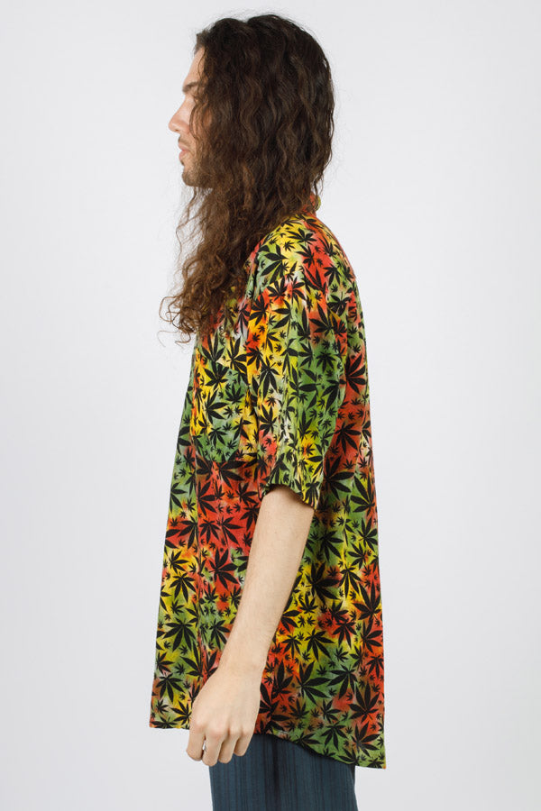 Hippie Canna-Leaf Short-Sleeve Button-Down