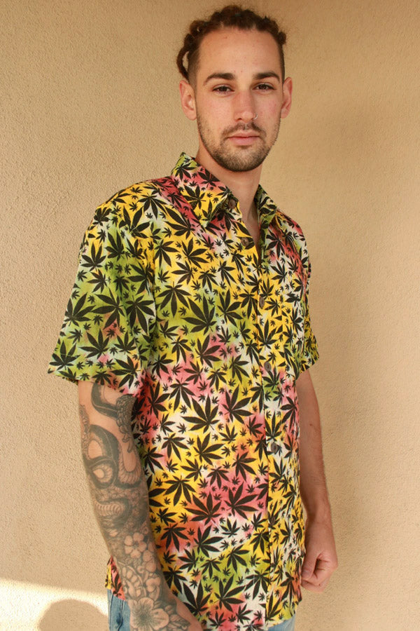 Hippie Canna-Leaf Short-Sleeve Button-Down