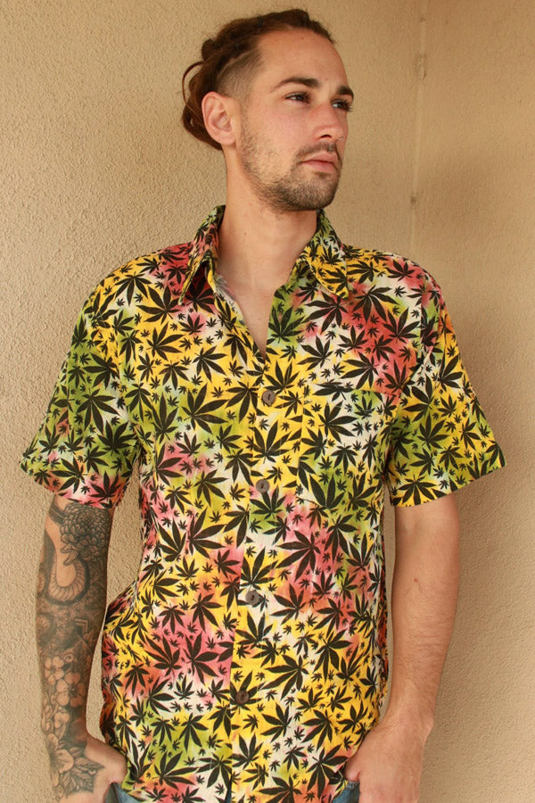 Hippie Canna-Leaf Short-Sleeve Button-Down