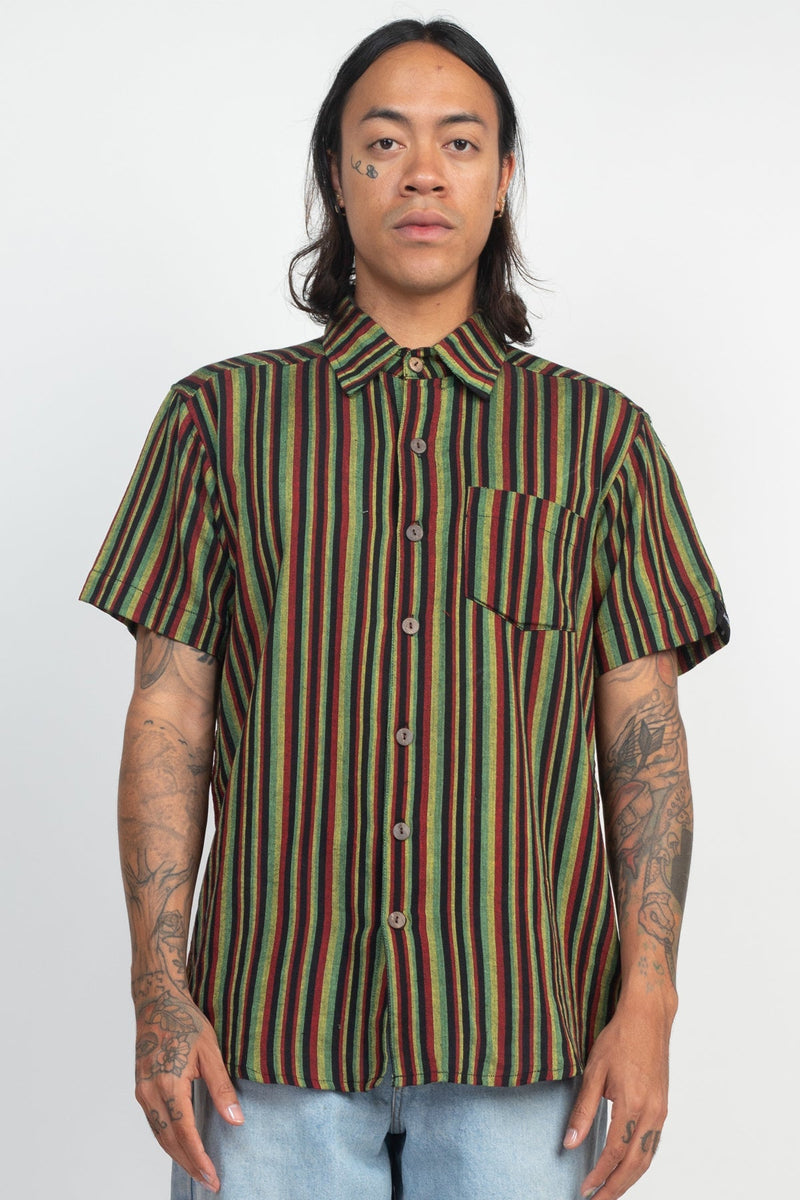 Rasta Striped Btn Down Shirt