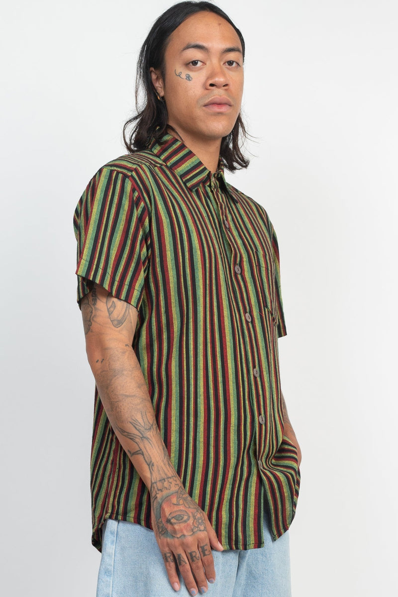 Rasta Striped Btn Down Shirt