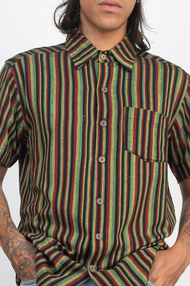 Rasta Striped Btn Down Shirt