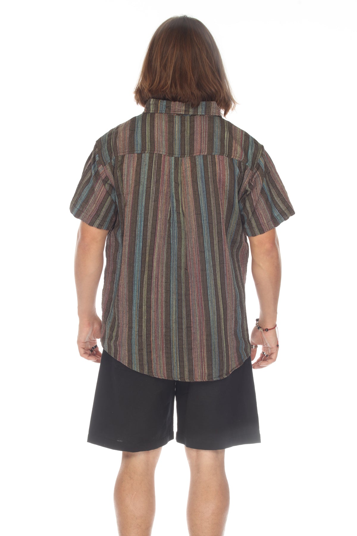 Stripe Button Down Mens Short Sleeve Shirt