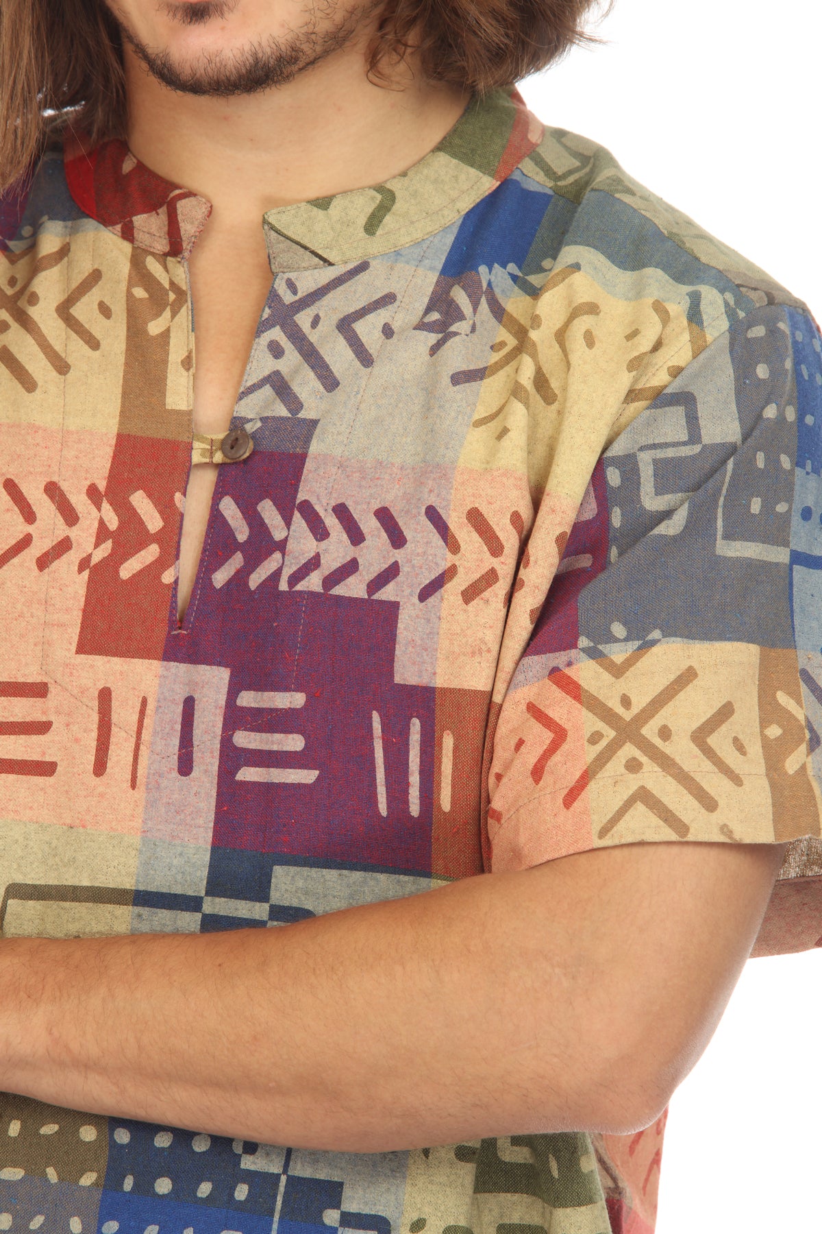 Woven Tribal Patch Print Short Sleeve Kurta