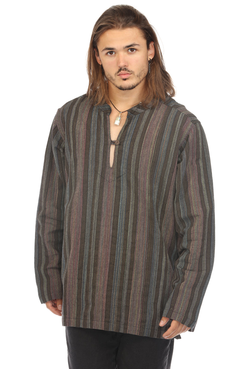 Multicolor Striped Mens Long Sleeve Kurta