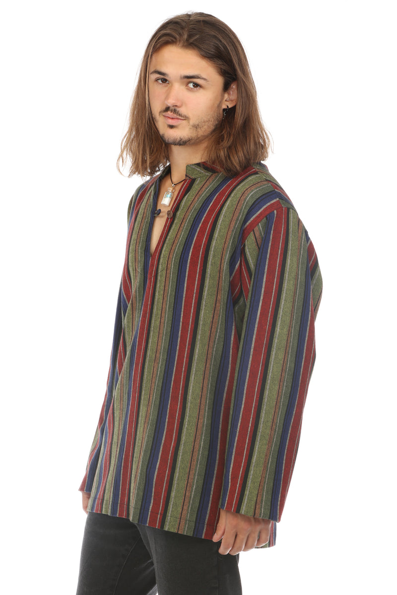 Multicolor Striped Mens Long Sleeve Kurta