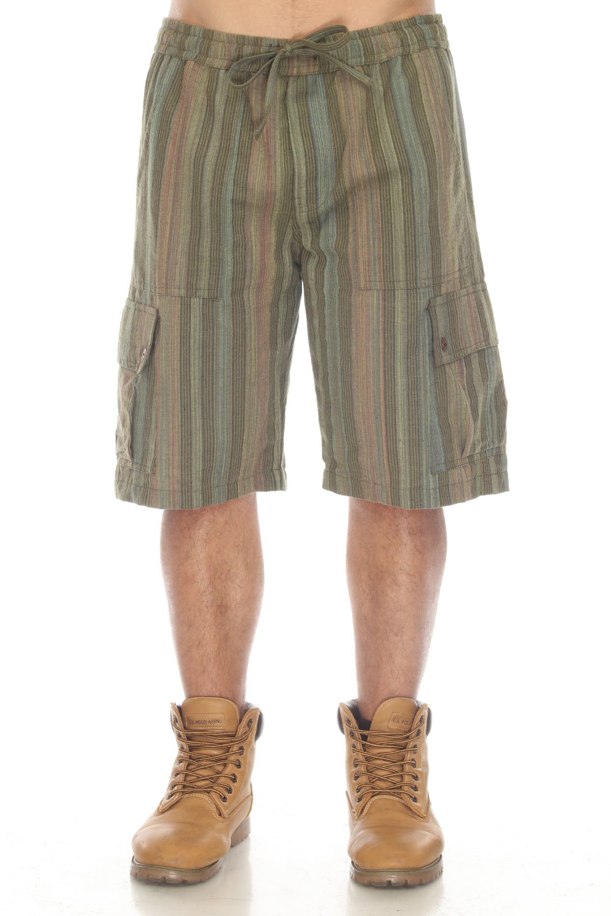 Stripe Cotton Cargo Pocket Shorts