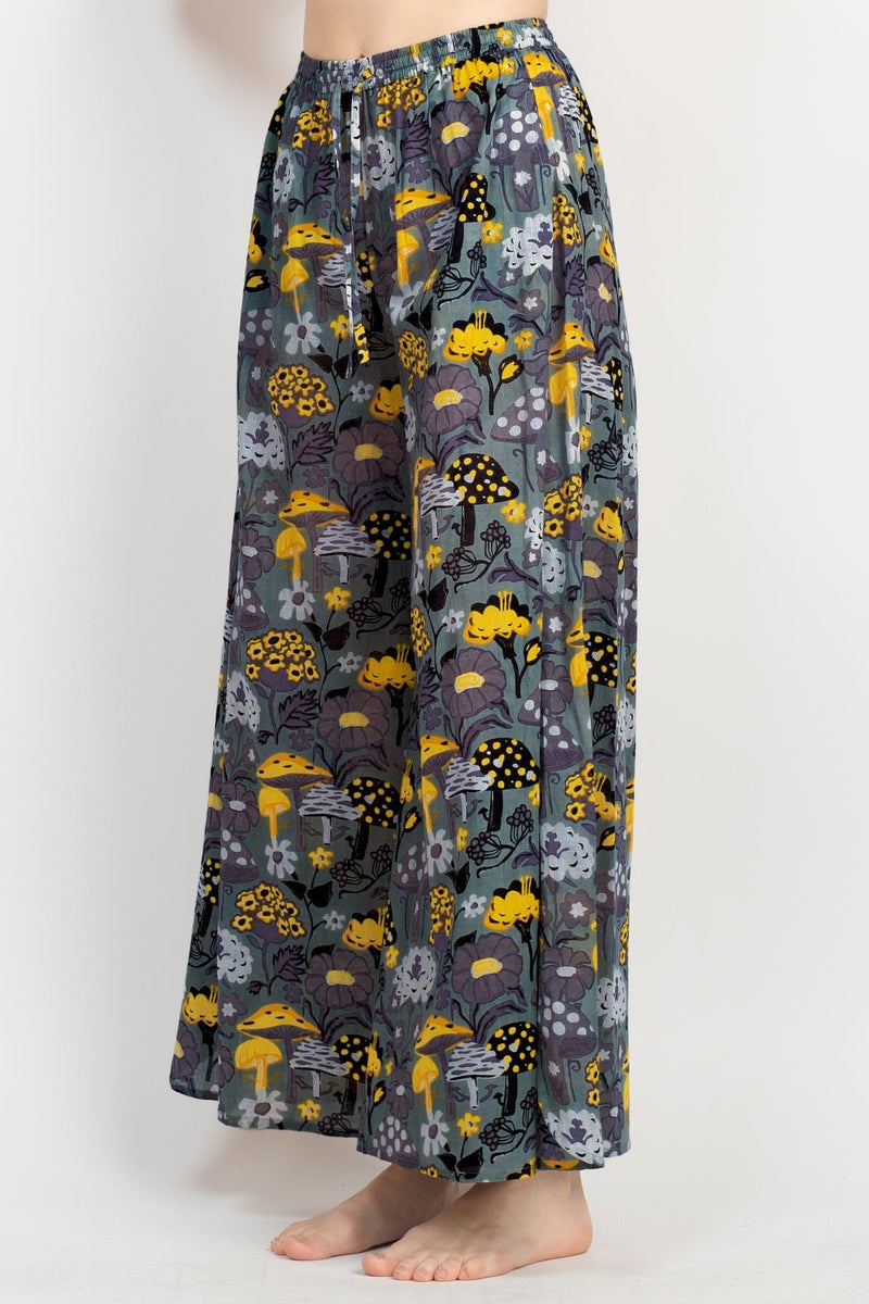 Mushroom Print Wide Leg Pants