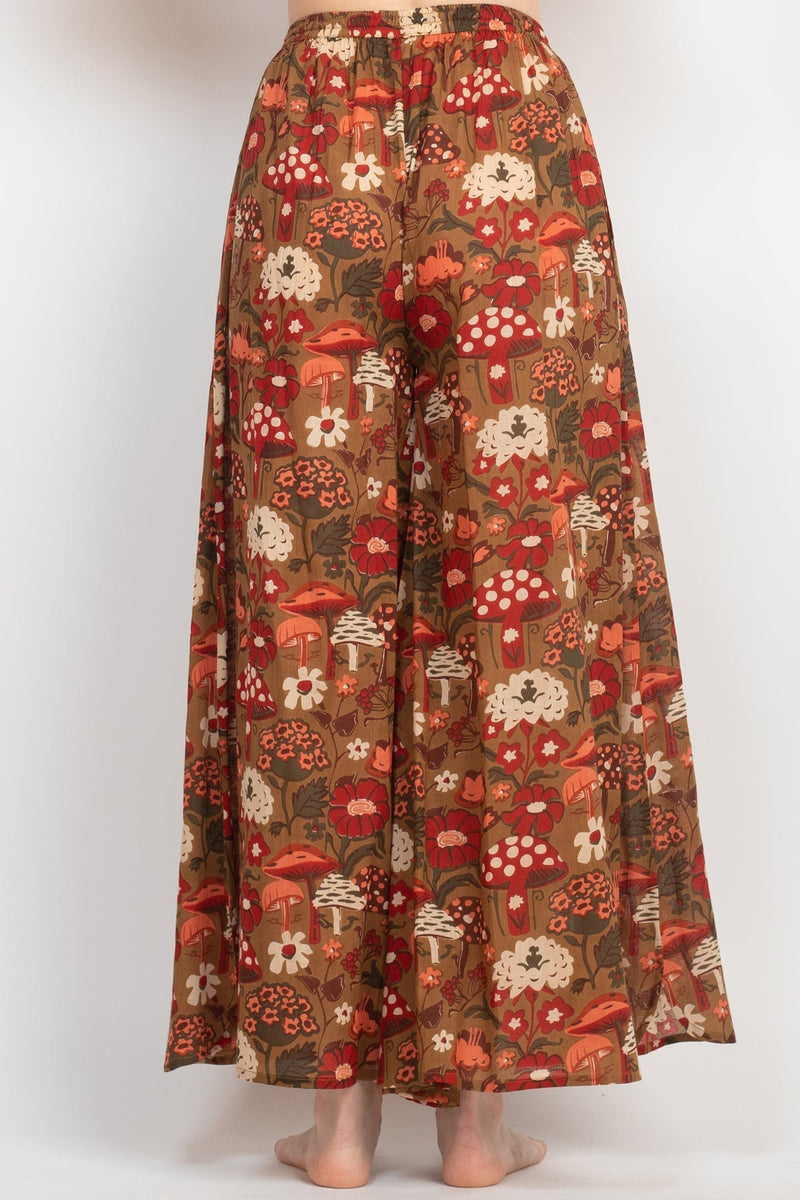 Mushroom Print Wide Leg Pants