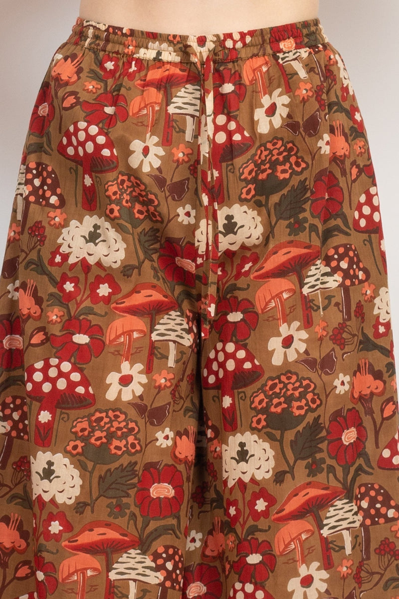 Mushroom Print Wide Leg Pants