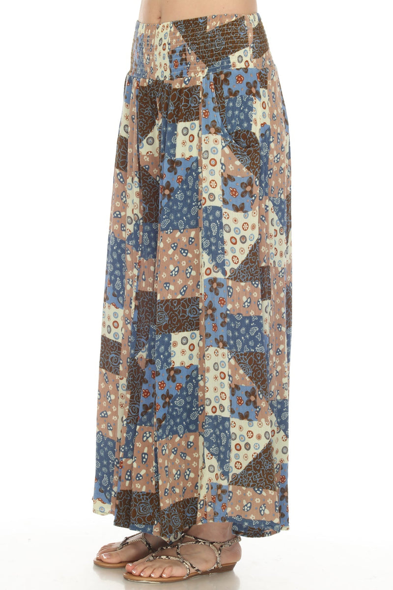 Mushroom Quilt Print Wide Leg Pants