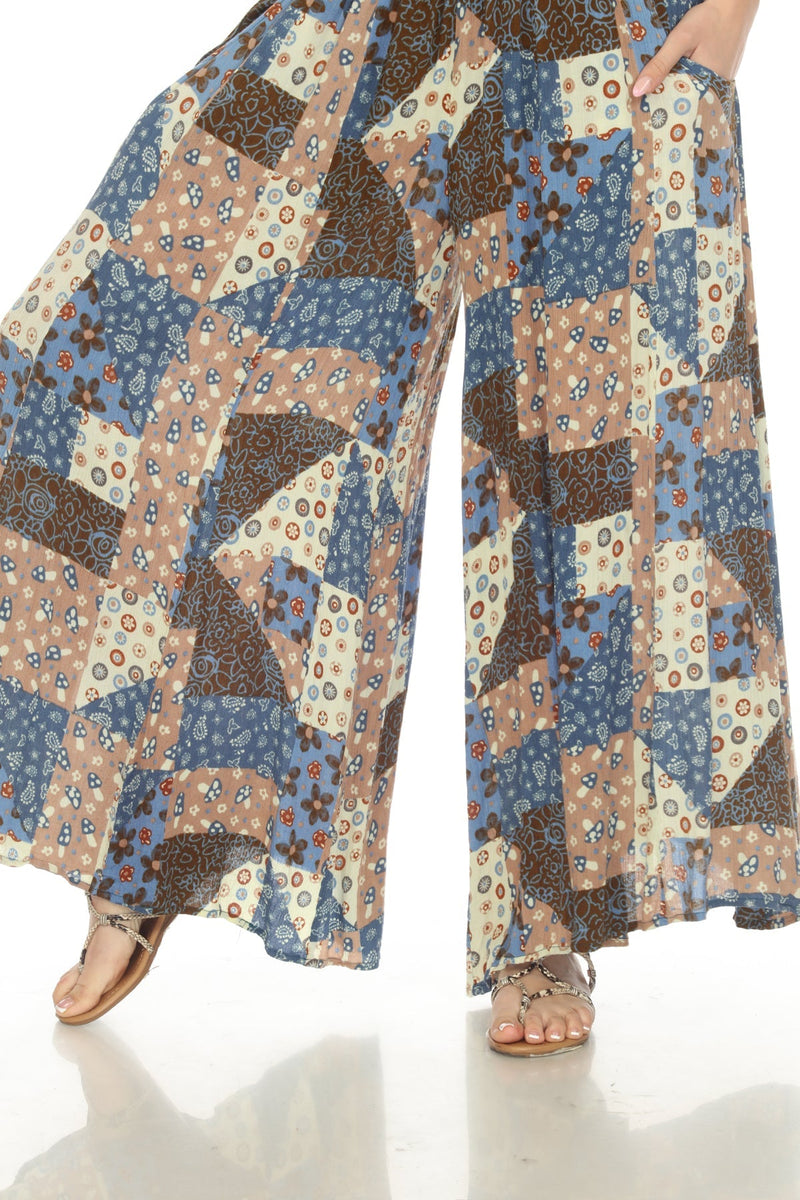 Mushroom Quilt Print Wide Leg Pants