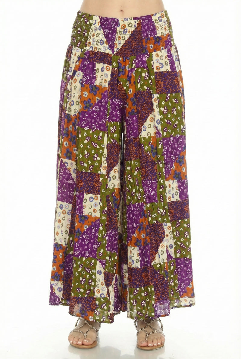 Mushroom Quilt Print Wide Leg Pants