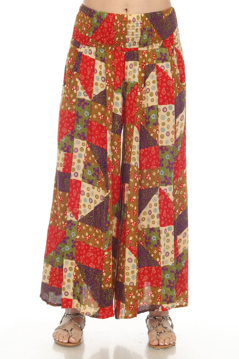 Mushroom Quilt Print Wide Leg Pants