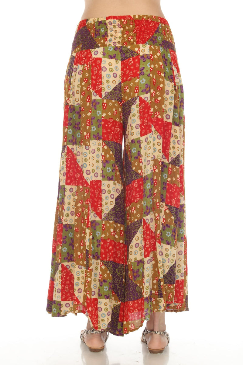 Mushroom Quilt Print Wide Leg Pants