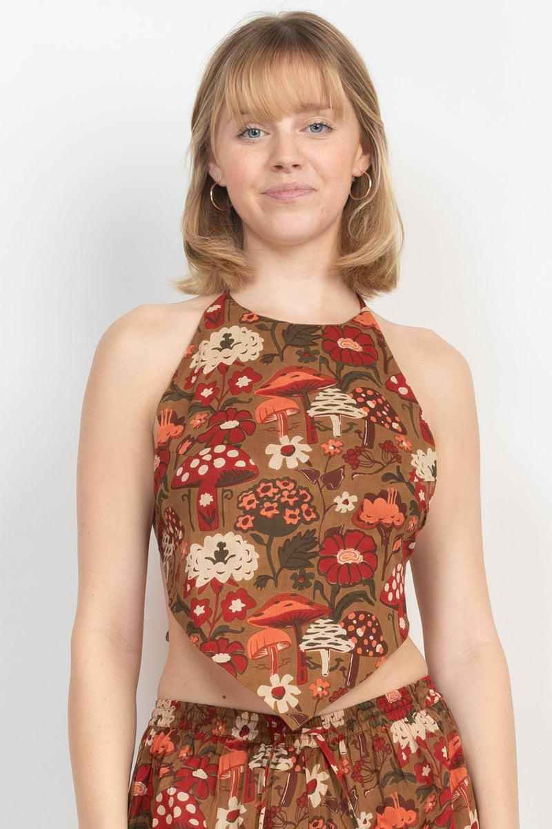 Mushroom Print Halter Top