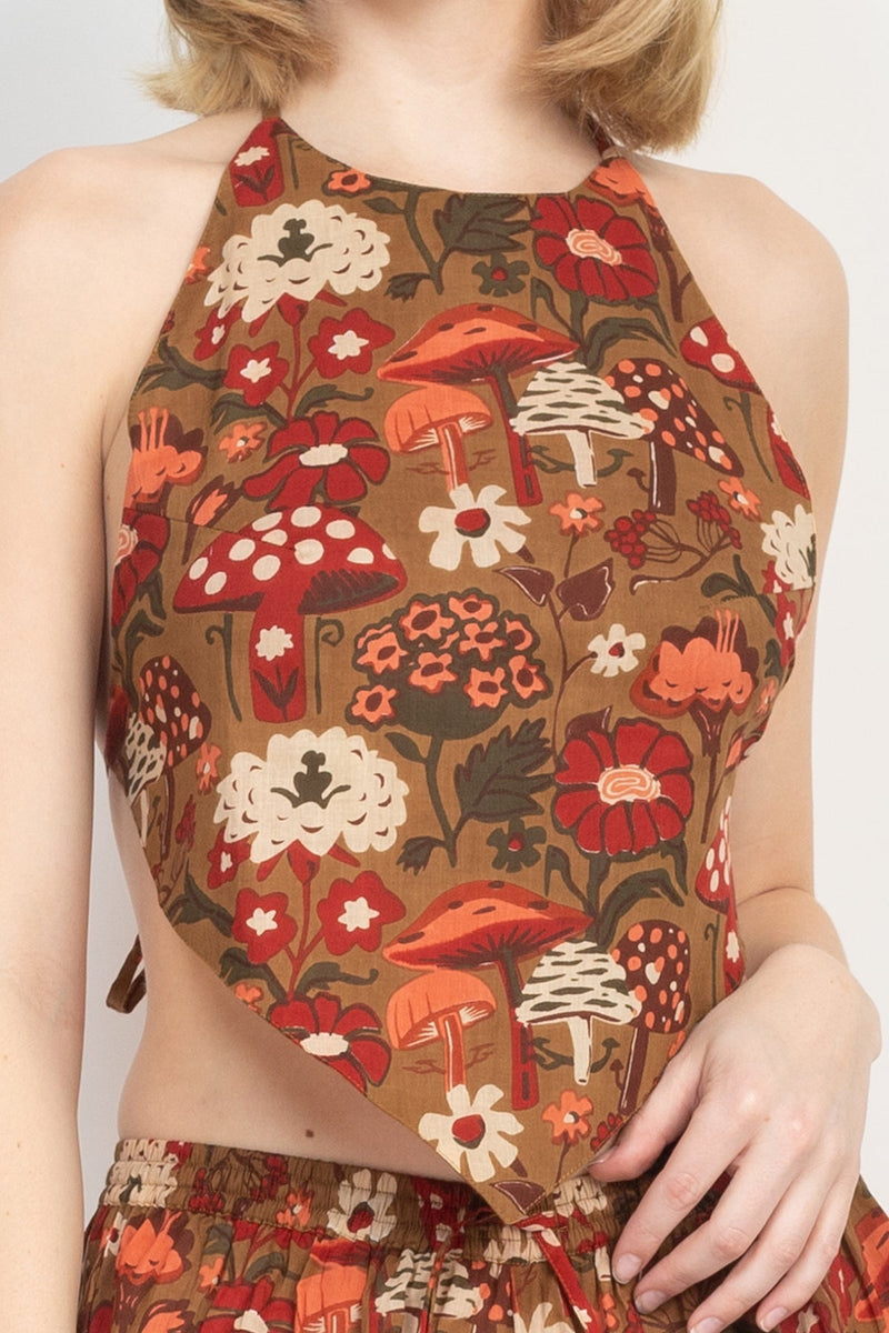 Mushroom Print Halter Top