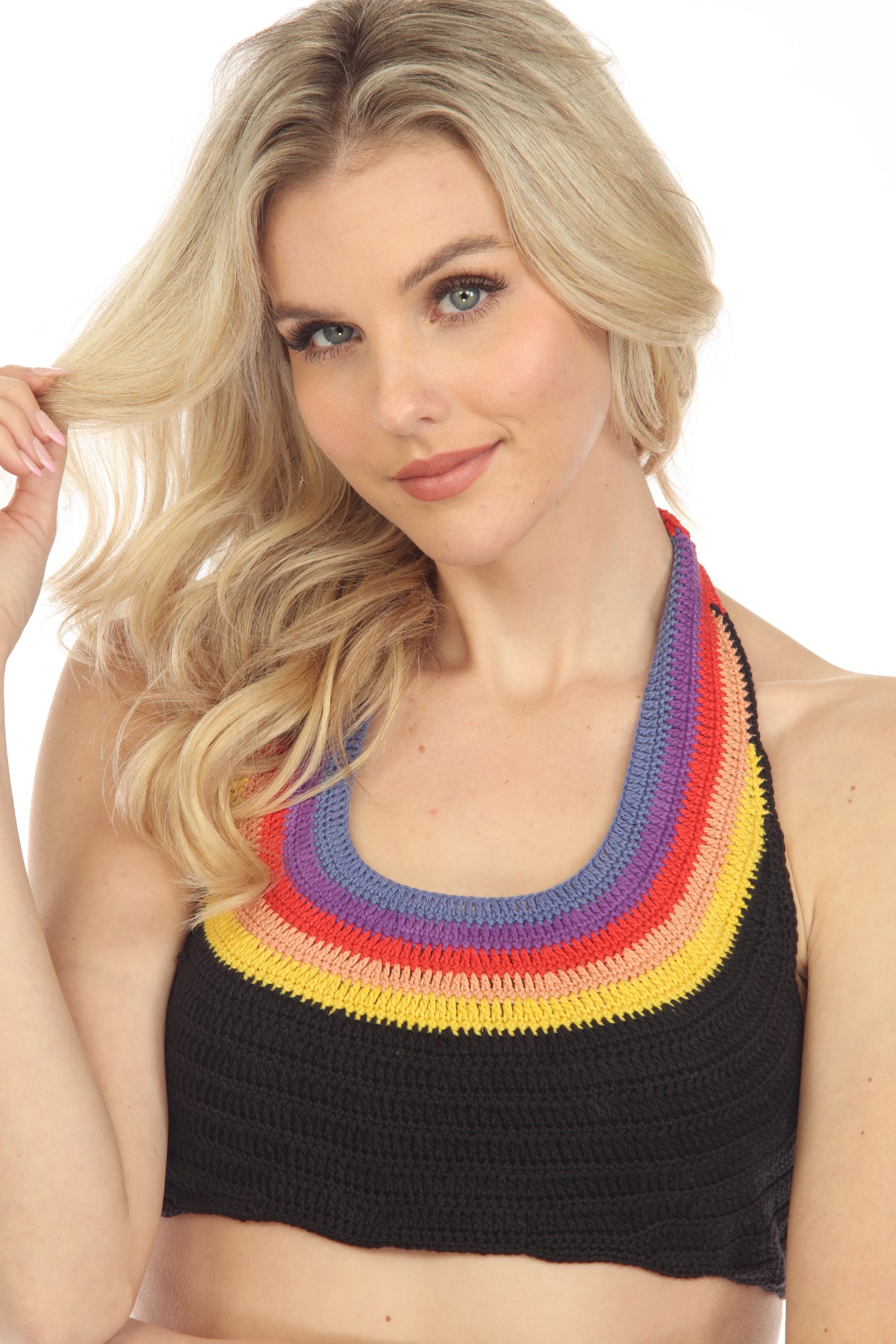Rainbow Curved Yoke Crochet Top