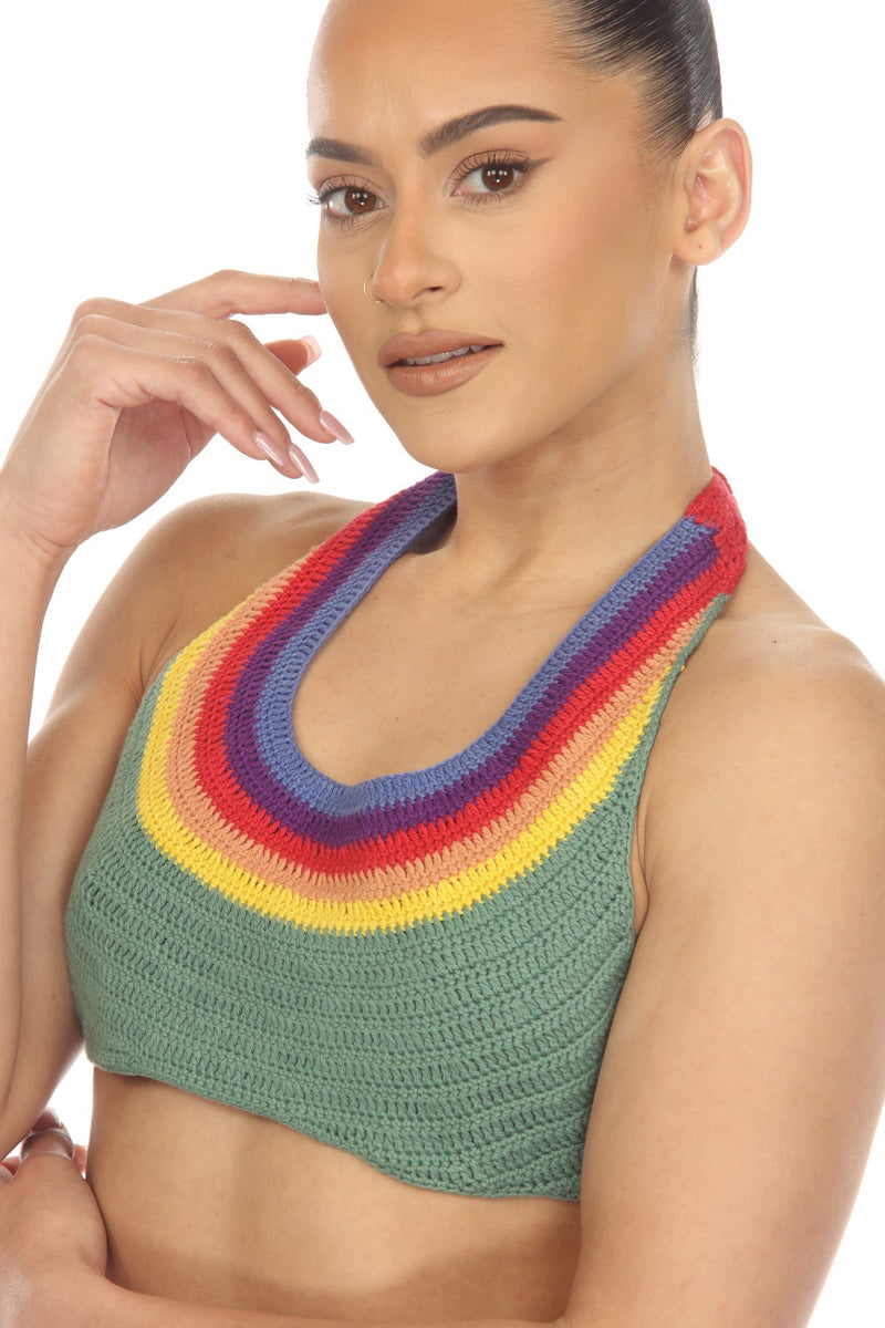 Rainbow Curved Yoke Crochet Top