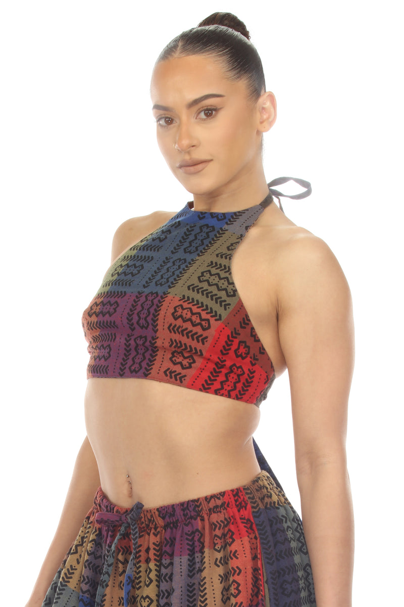 Woven Tribal Patch Print Halter Top