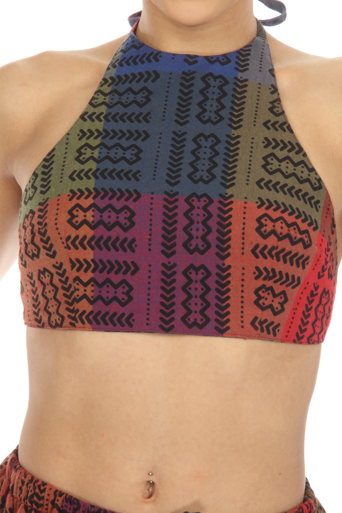 Woven Tribal Patch Print Halter Top