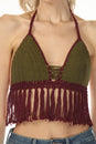 Load image into Gallery viewer, Laced Fringe Crochet Halter Top

