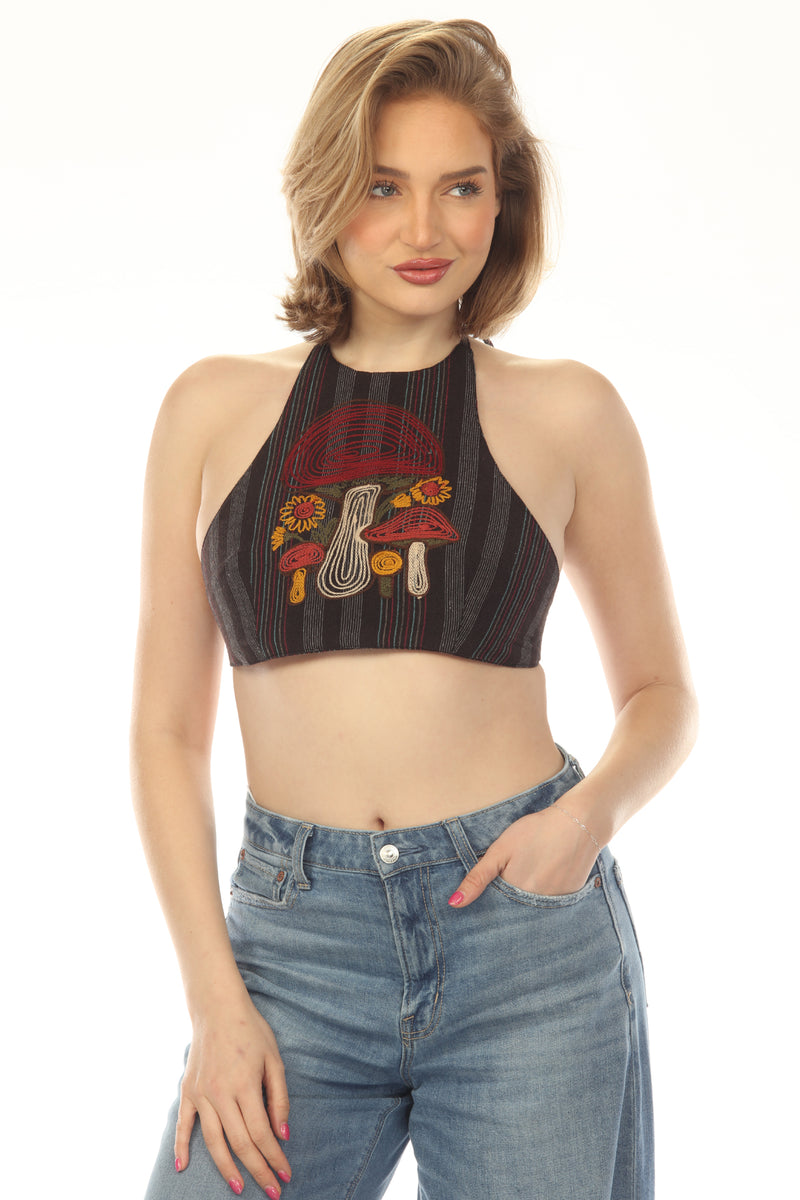 Mushroom Daisy Emb Halter Top