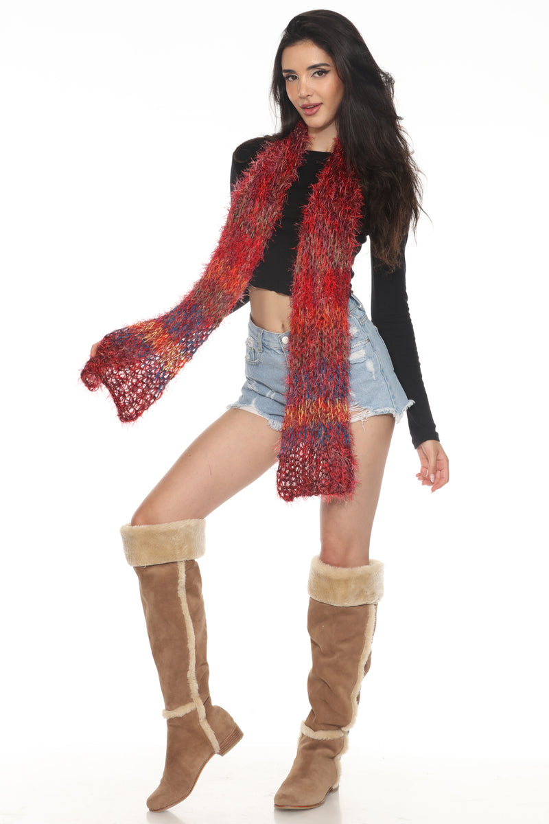 Fuzzy Striped Y2K Scarf