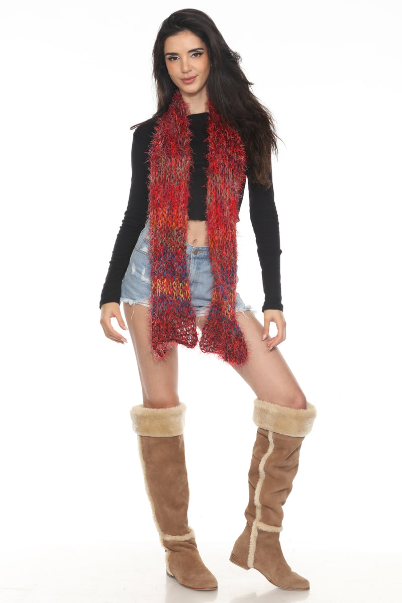 Fuzzy Striped Y2K Scarf
