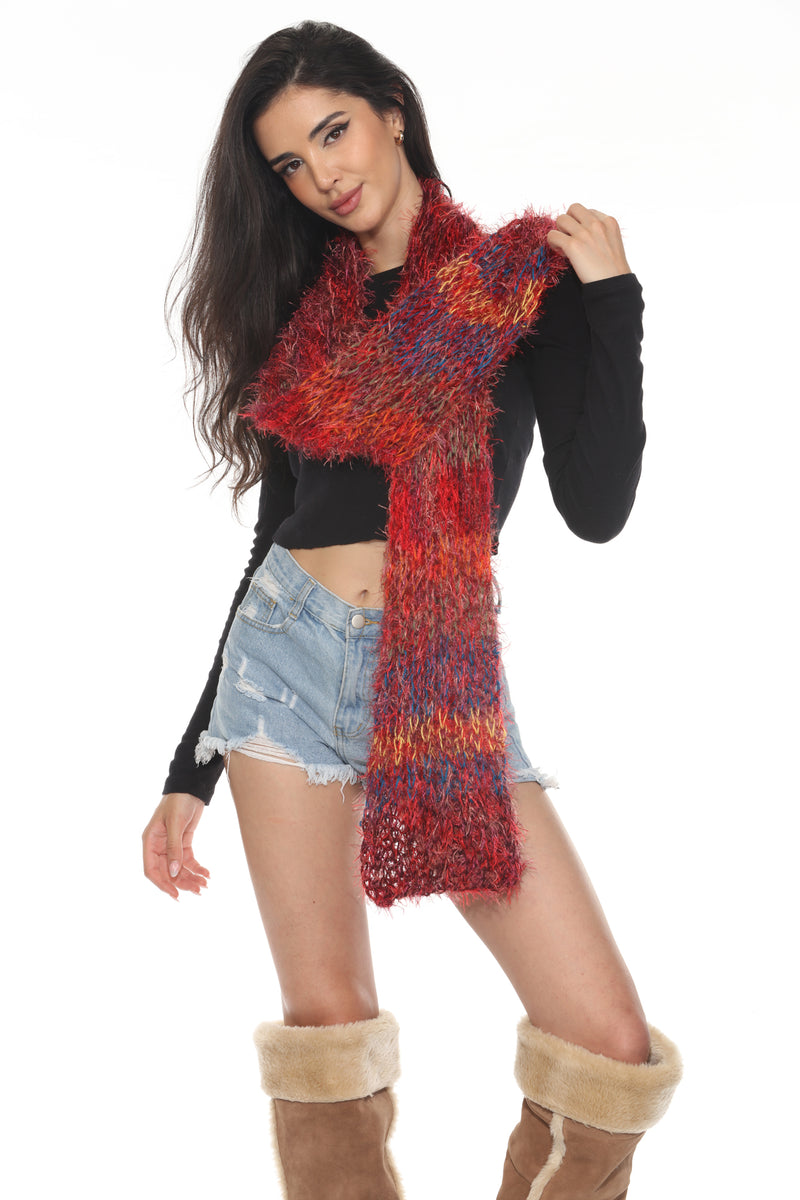 Fuzzy Striped Y2K Scarf