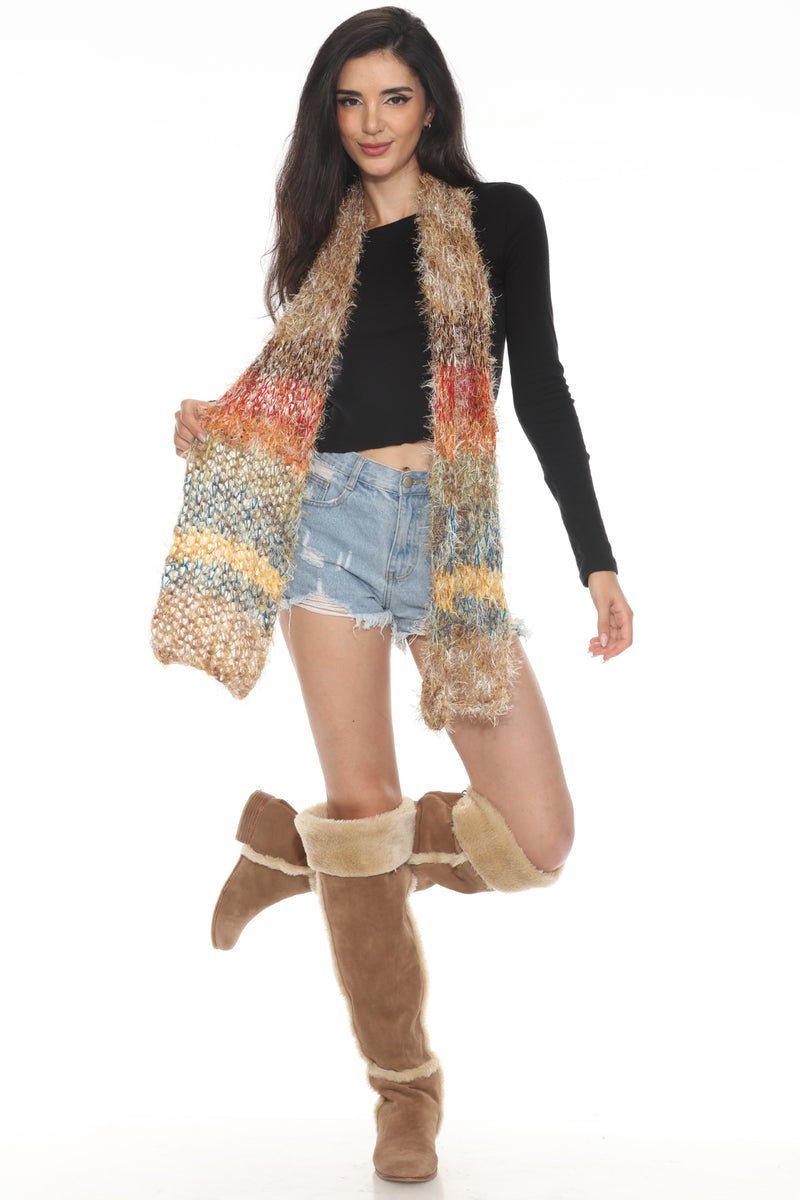 Fuzzy Striped Y2K Scarf