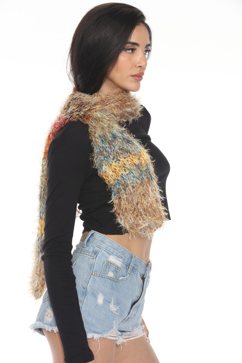 Fuzzy Striped Y2K Scarf