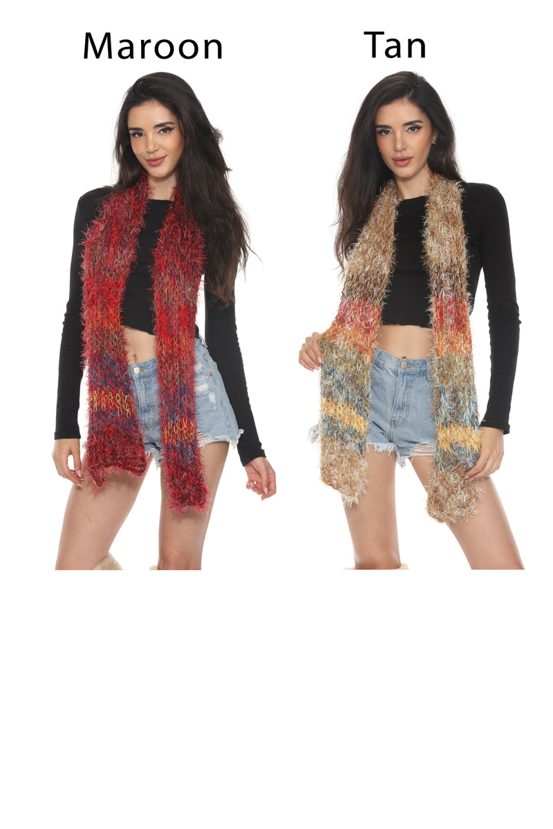 Fuzzy Striped Y2K Scarf