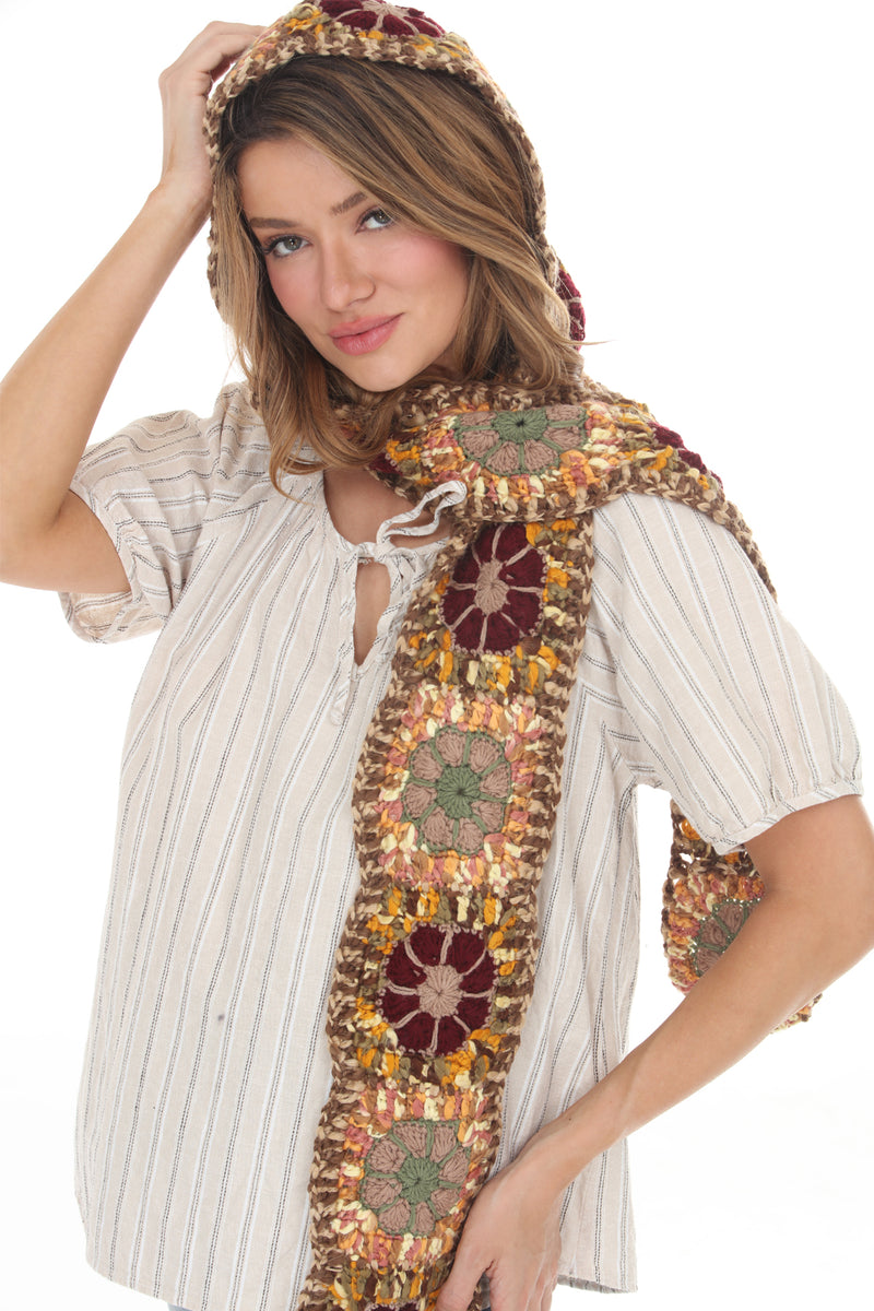 Granny Sq Crochet Hooded Scarf